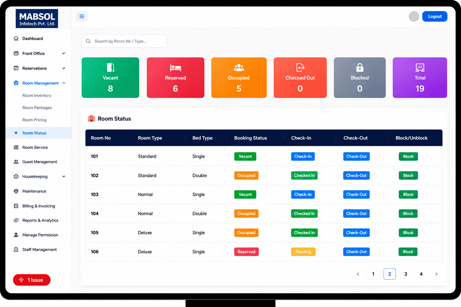 Hotel management software screenshot 2